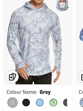 Men's Grey Camo Short-Sleeve Hooded Performance Tee. UPF50 has hood and mask1073